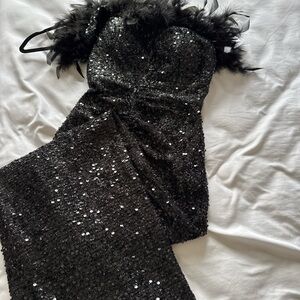 fashion nova sequin feather dress